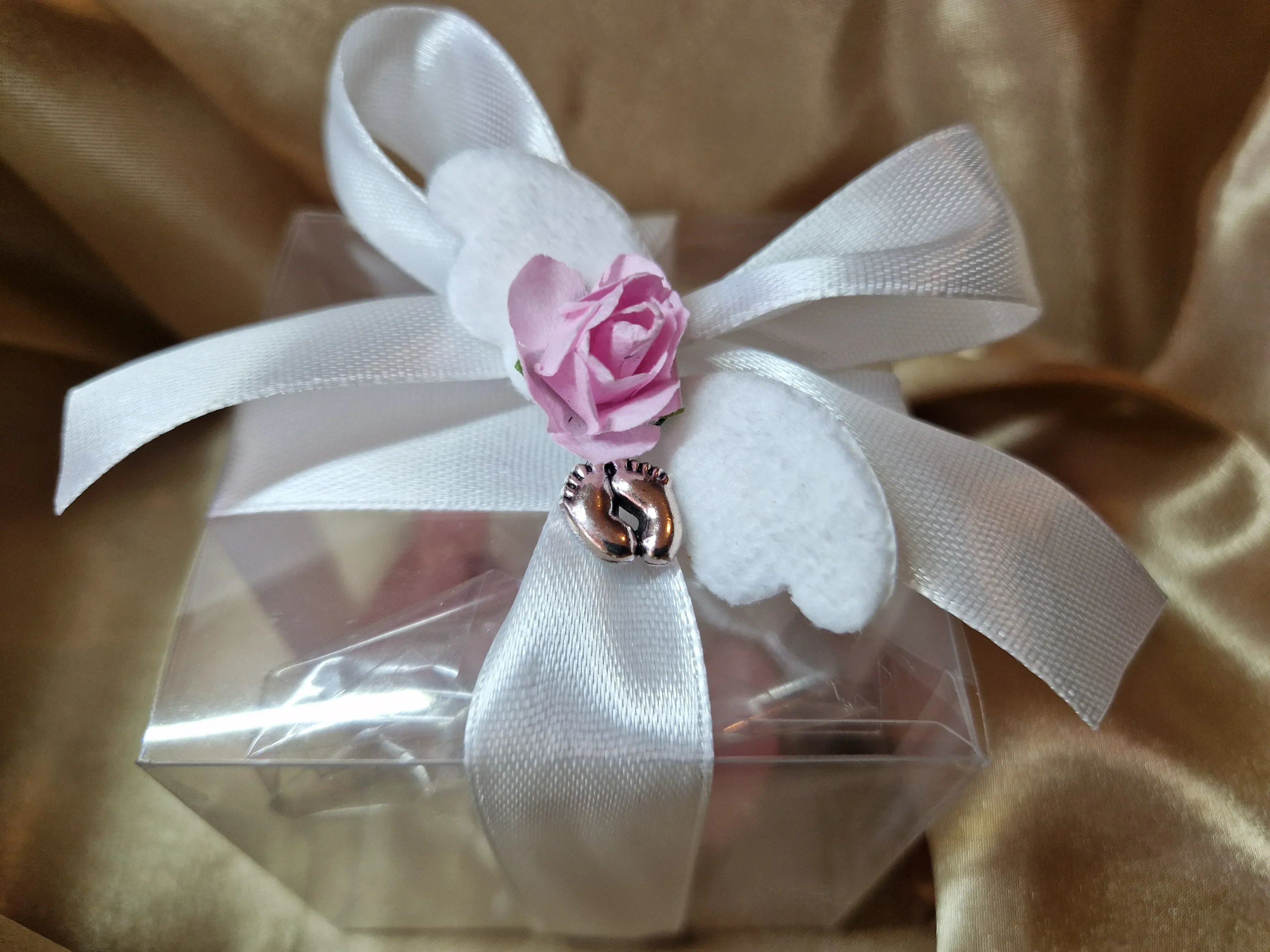 Contenant Baptême Raffinement Doré - Dragées Amande et Chocolat - AngelAnge