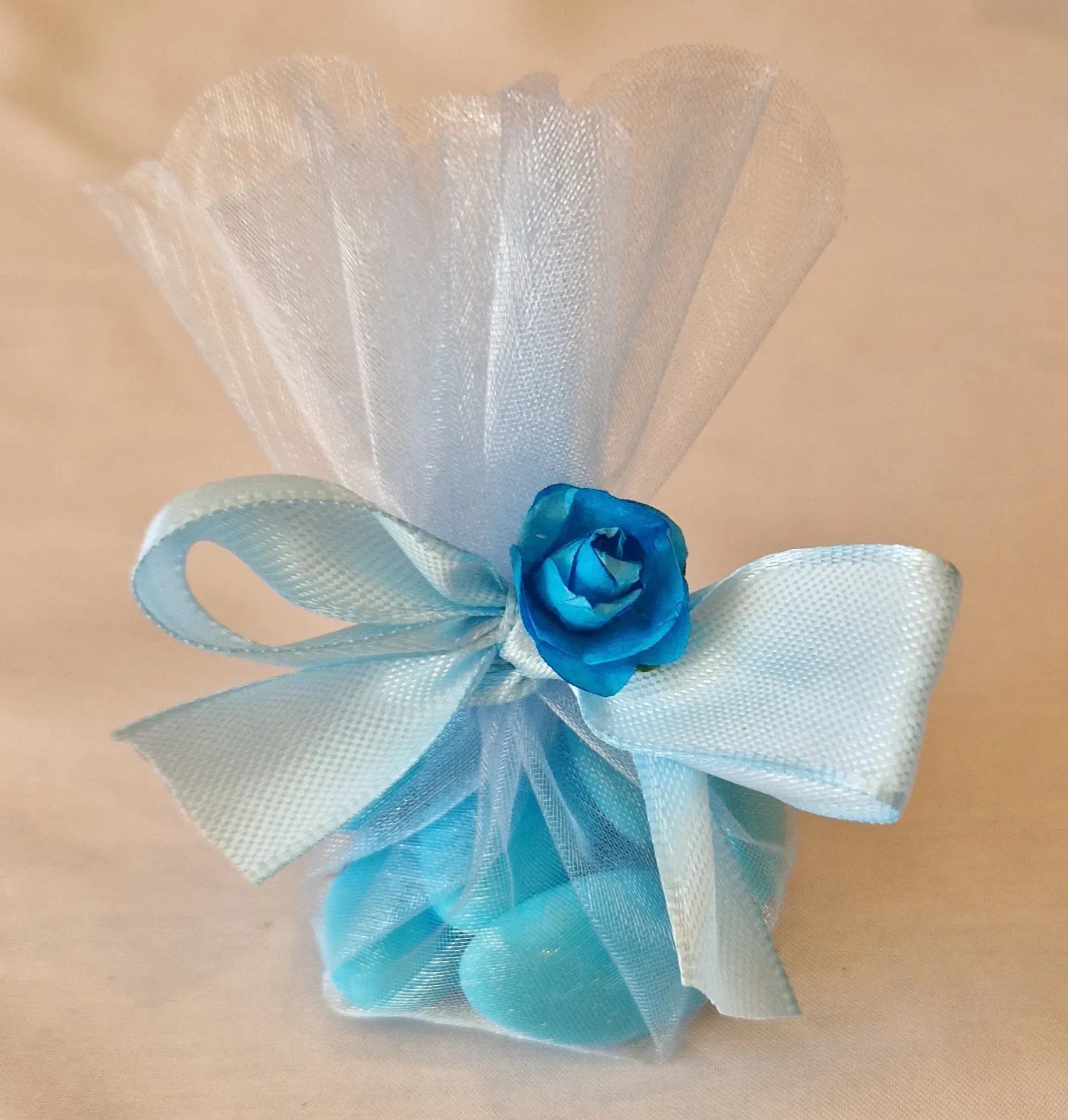 Pochon Mariage Festif Bleu - 7 Dragées au Chocolat - AngelAnge