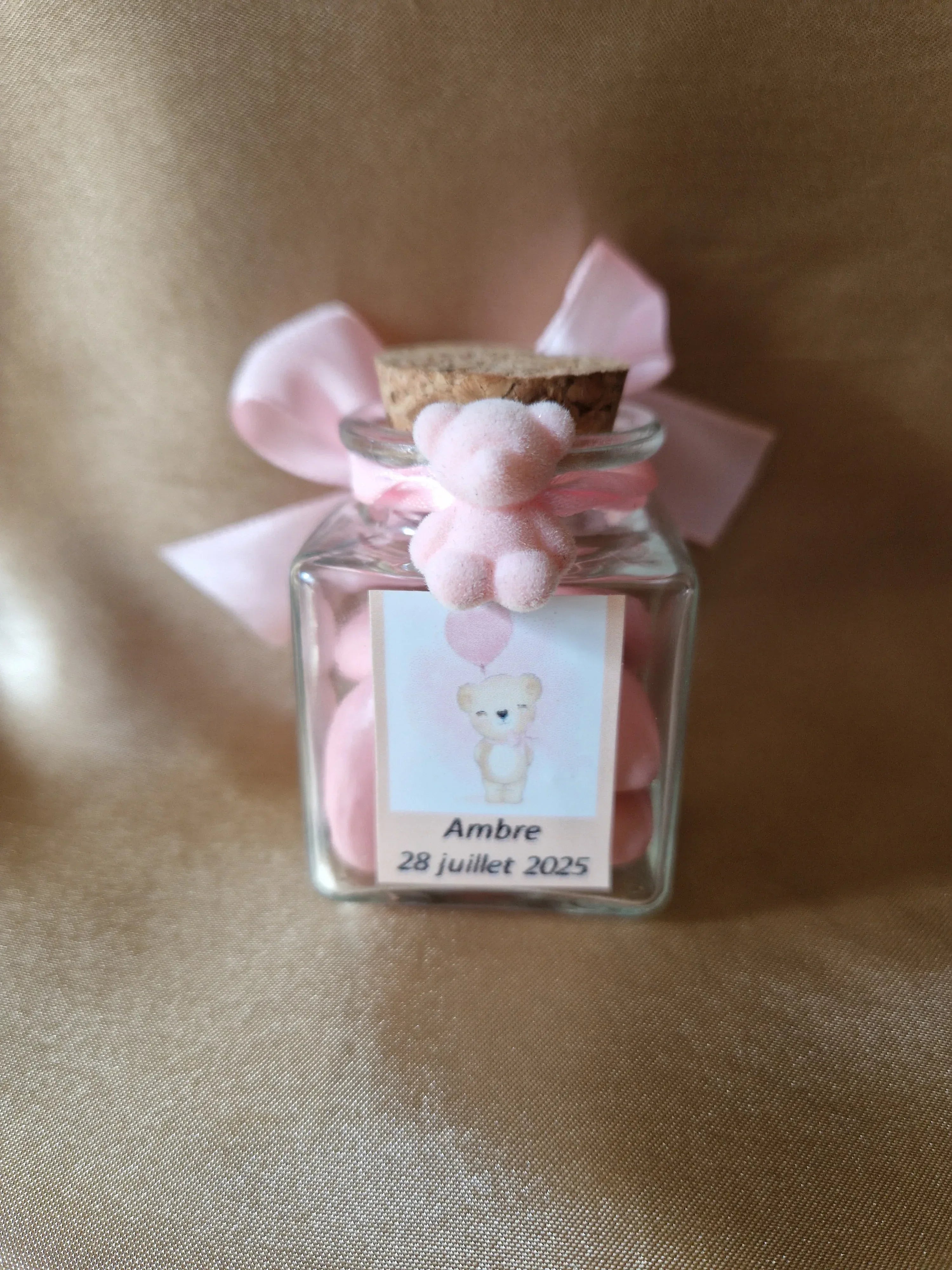 Contenant Baptême Innocence Nacrée - 7 Dragées au Chocolat - AngelAnge
