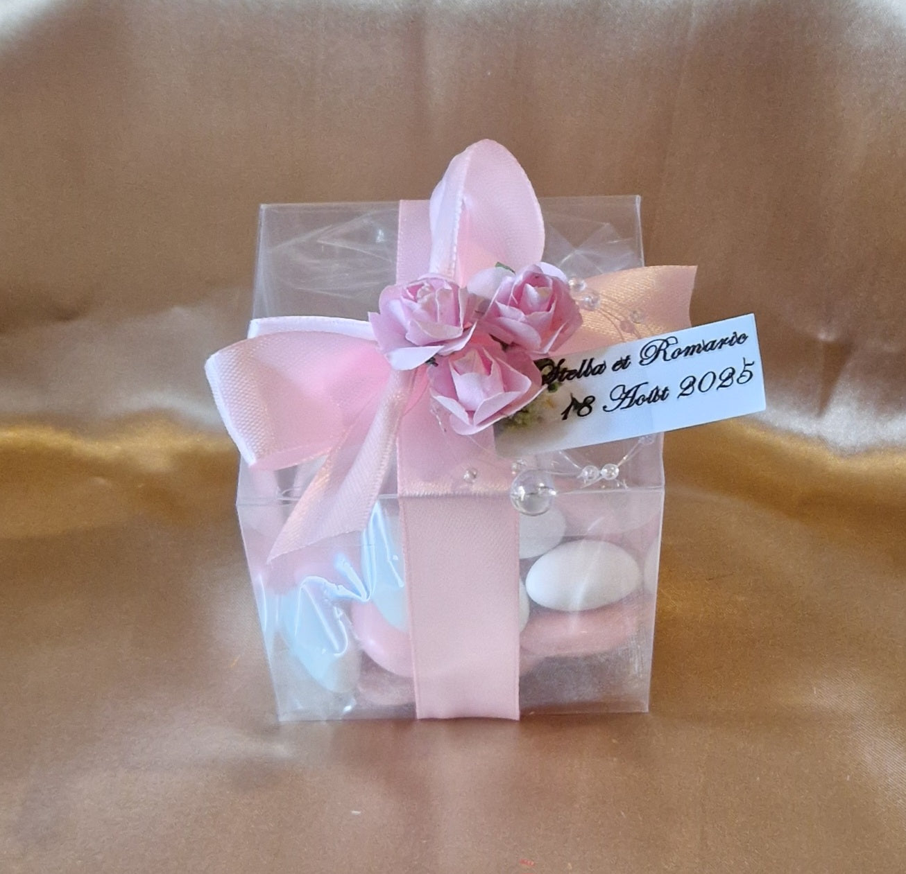 Contenant Mariage Romantique Rose - Dragées Premium Amande