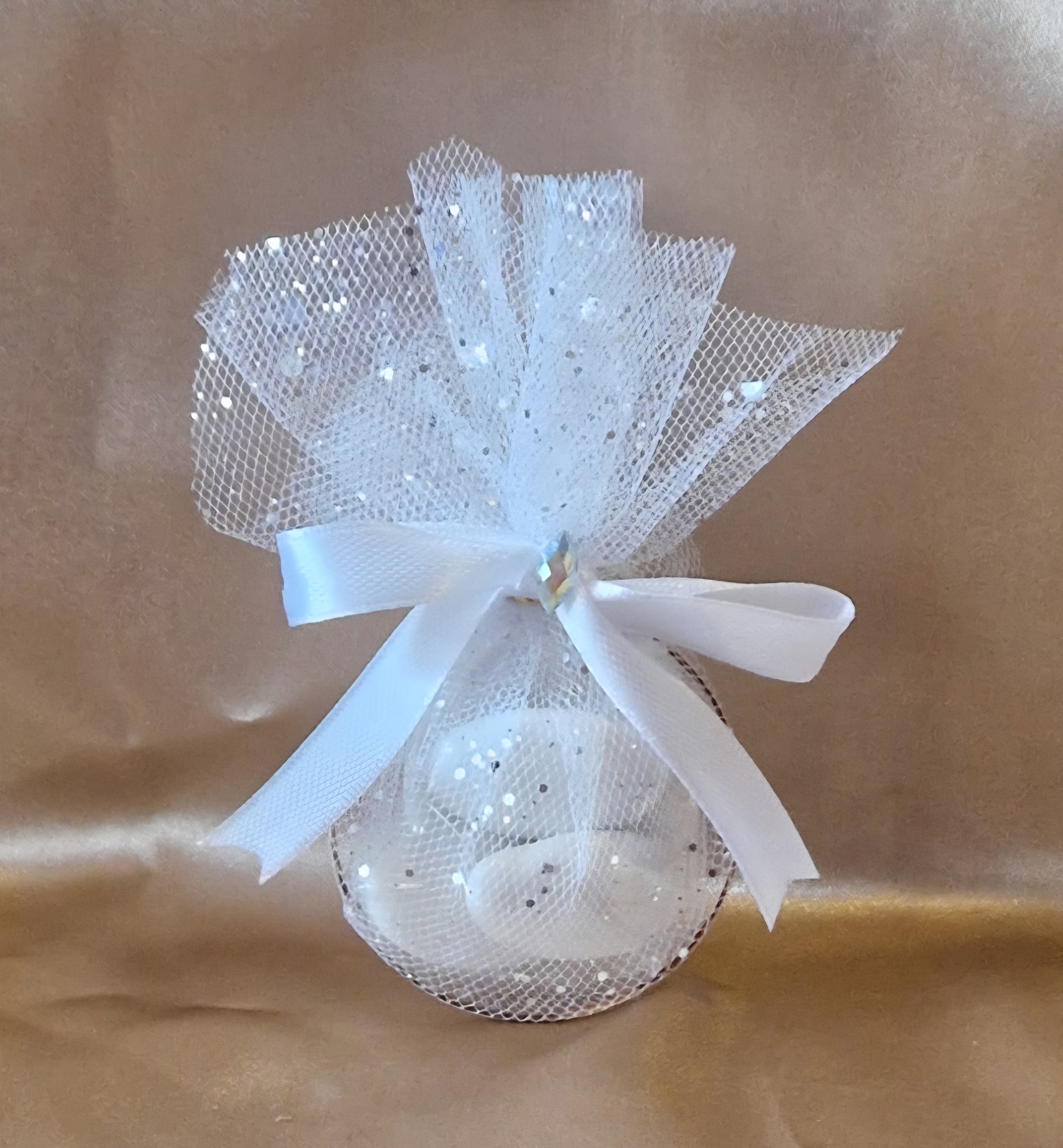 Contenant Mariage Blanc Pailleté avec 5 Dragées Reynaud - Cadeau Invités