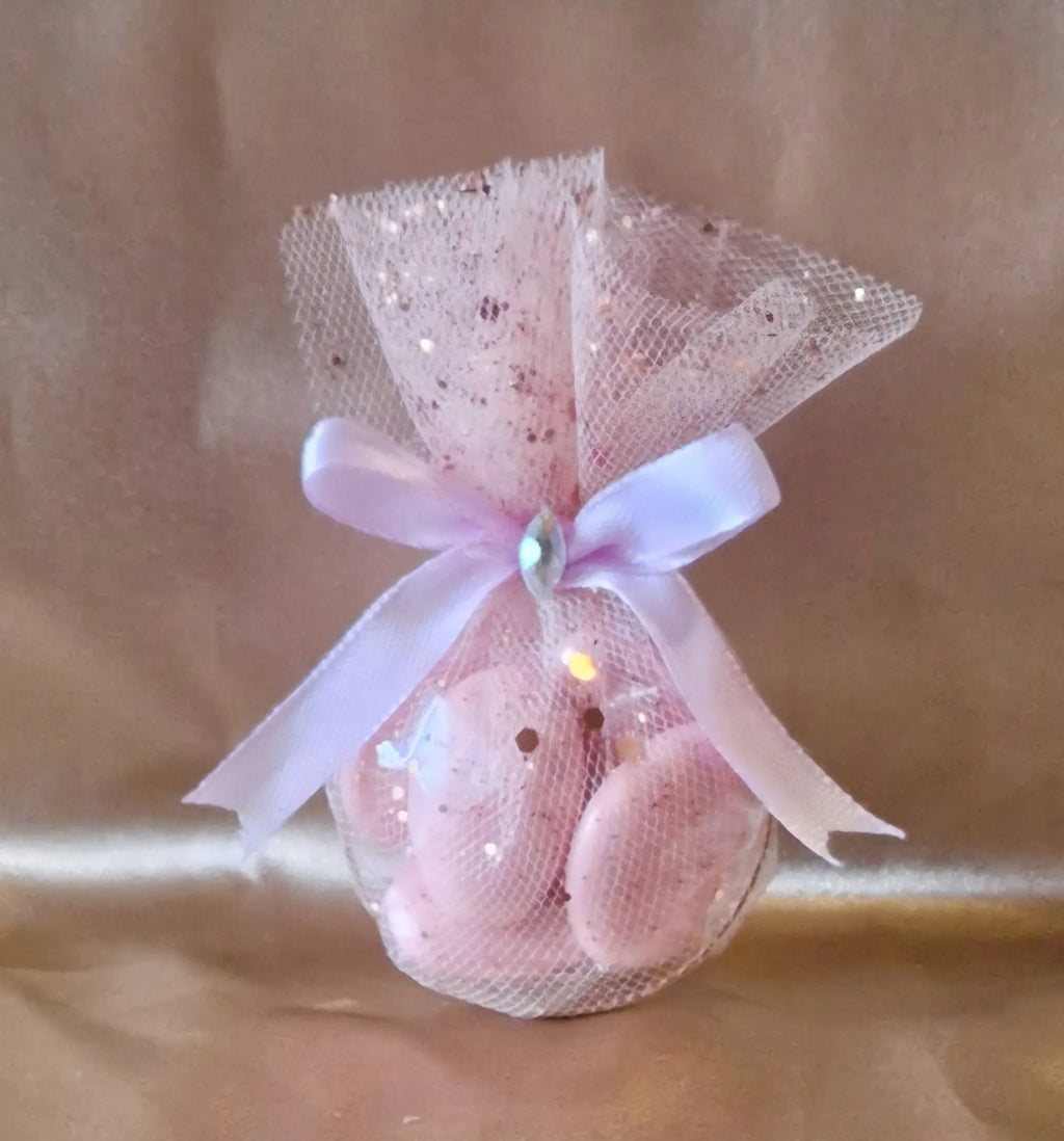 Contenant Mariage Rose Pailleté avec 5 Dragées Reynaud - Cadeau Invités - AngelAnge