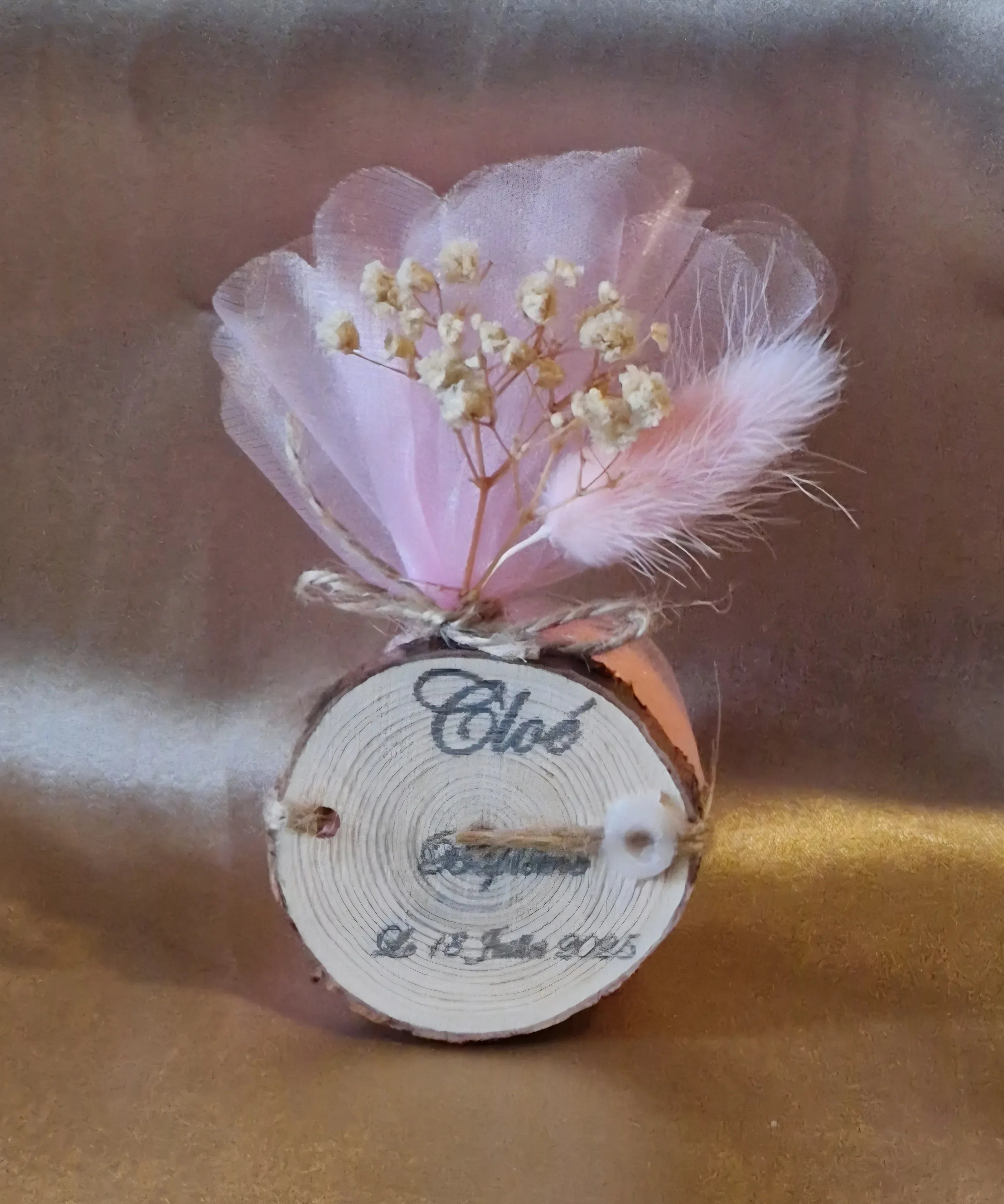 Pochon Baptême Rose Personnalisé avec 7 Dragées Reynaud - Gravure Bois - AngelAnge