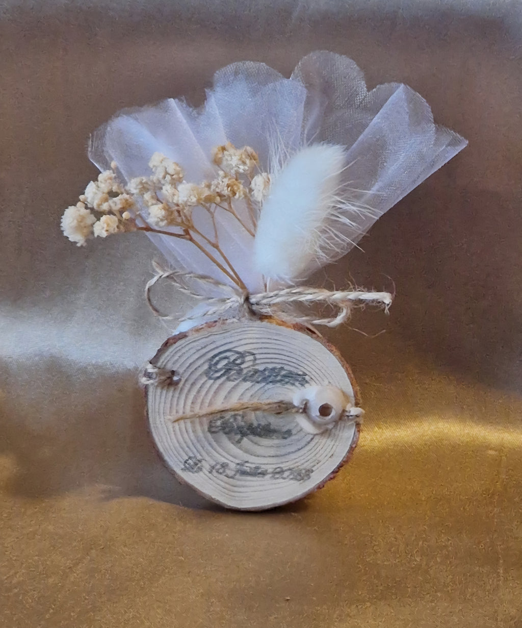 Pochon Baptême Blanc Personnalisé avec 7 Dragées Reynaud - Gravure Bois