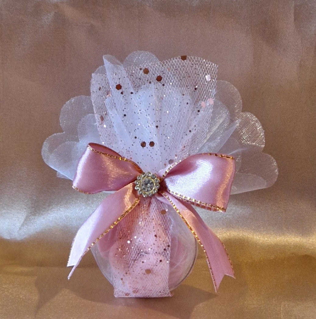 Pochon Cadeau Pailleté Rose avec Dragées Chocolat - Mariage & Événements