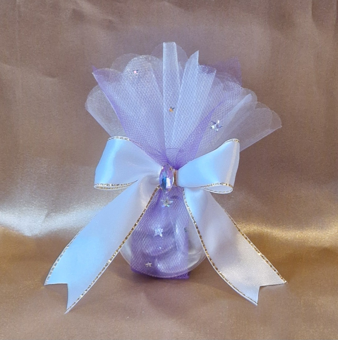 Pochon Cadeau Pailleté Blanc & Violet avec Dragées Chocolat - Mariage