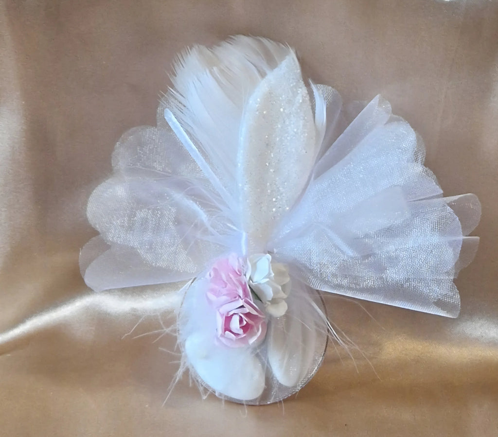 Éventail Mariage Élégant - Plumes Champagne Rosé & Roses - AngelAnge