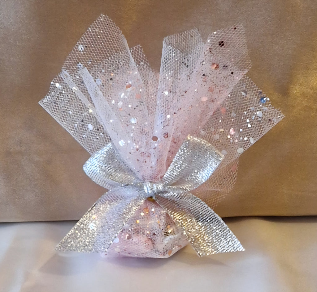 Pochon Pailleté Rose & Blanc Romantique - 7 Dragées Chocolat Premium