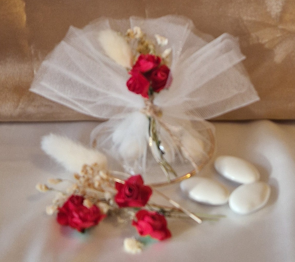 Contenant Mariage Passion & Pureté - Voile Blanc & Rose Rouge Éclatante