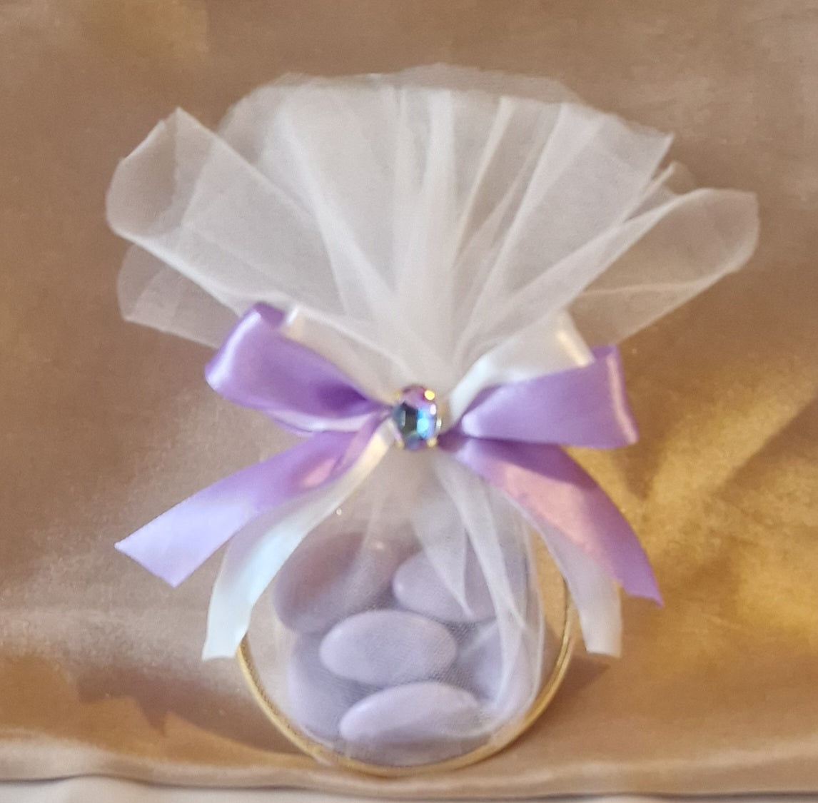 Contenant Mariage Douceur Parme - Voile Blanc Nœud & Strass Violets