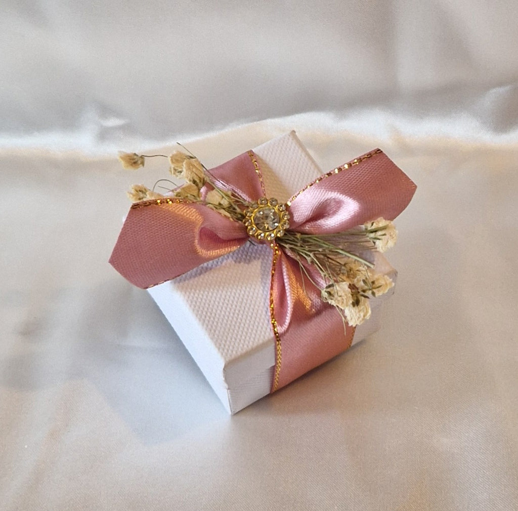 Boîte Cadeau Mariage Blanche Relief Abeille Rose et Doré - Contenant Dragées