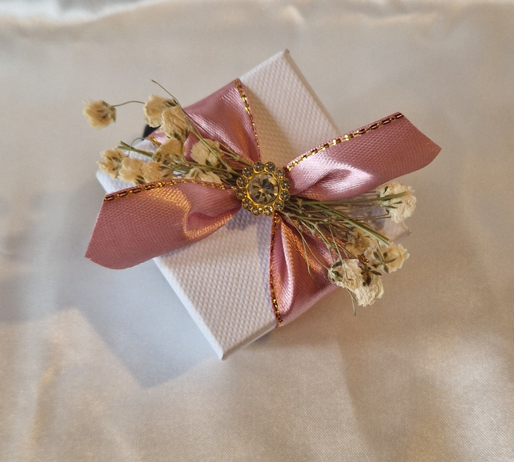 Boîte Cadeau Mariage Blanche Relief Abeille Rose et Doré - Contenant Dragées