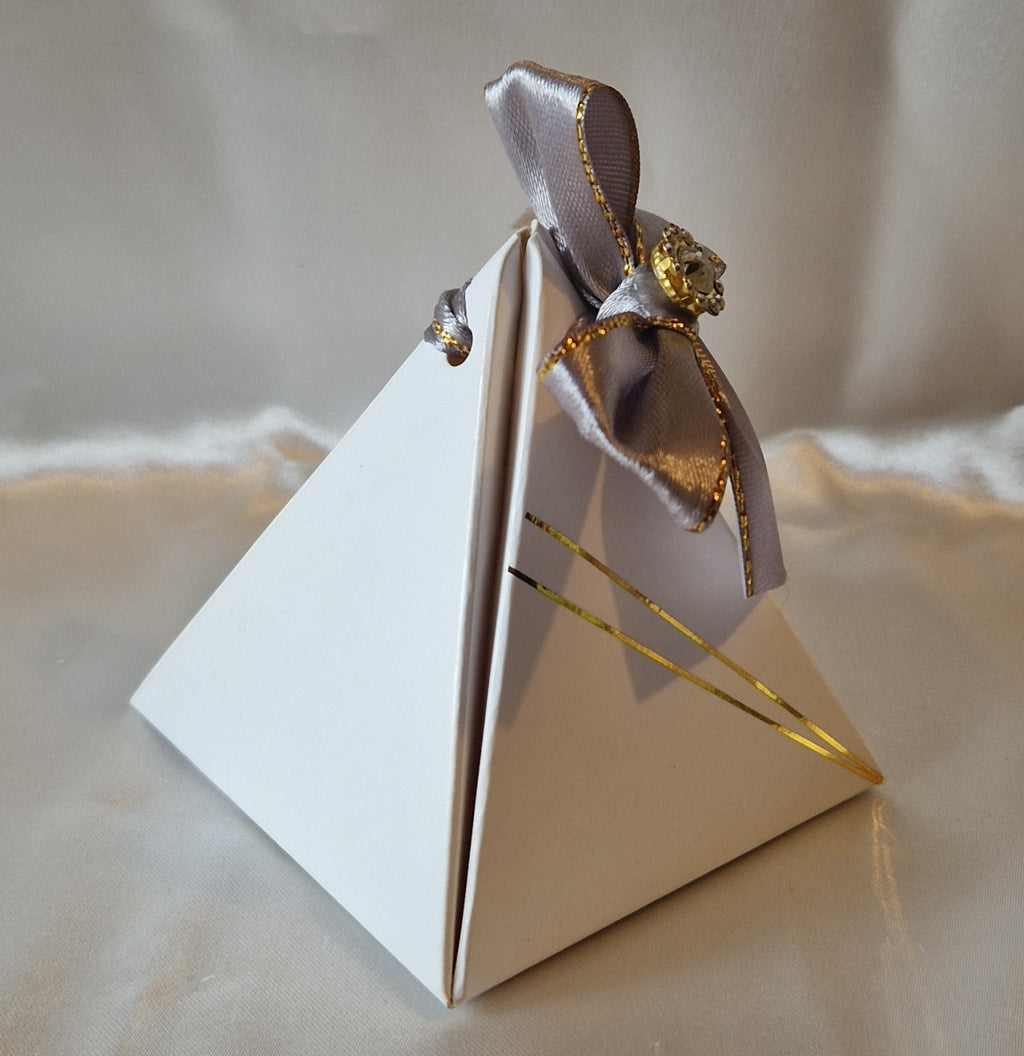 Pyramide Mariage Gris et Doré + 10 Dragées Chocolat - Cadeau Invité Élégant