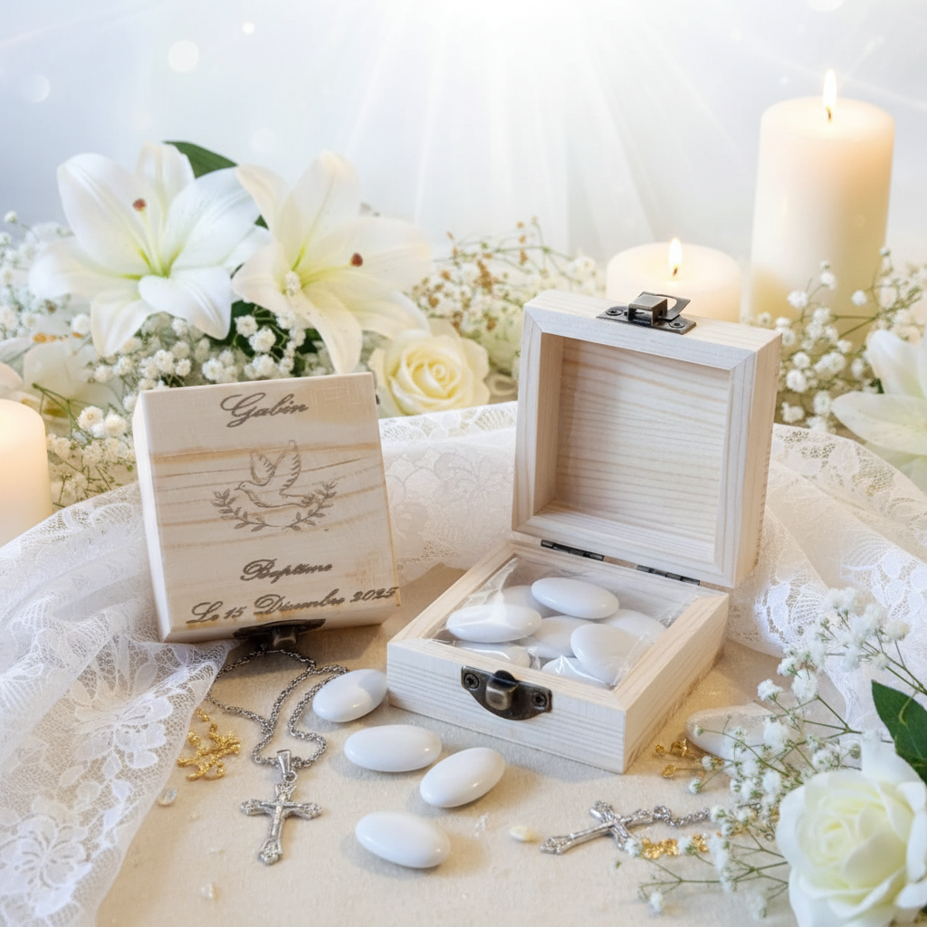 Boîte Baptême Bois Gravé Personnalisée