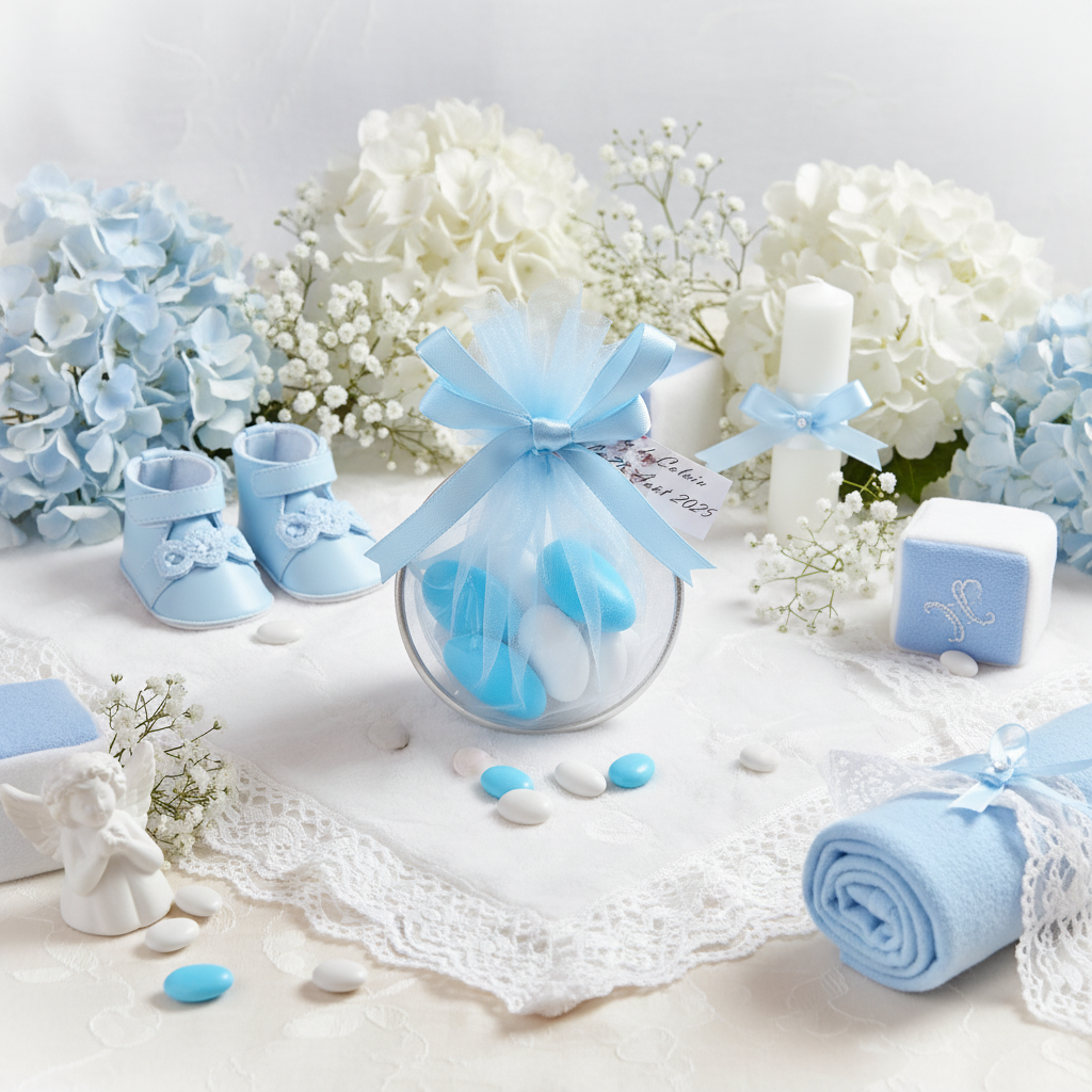 Boîte Baptême Petit Garçon Bleu Ciel