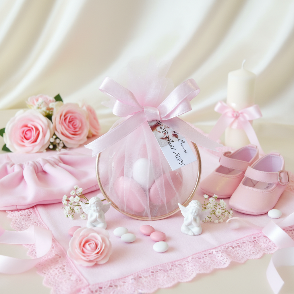 Boîte Baptême Petite Fille Rose Tendre
