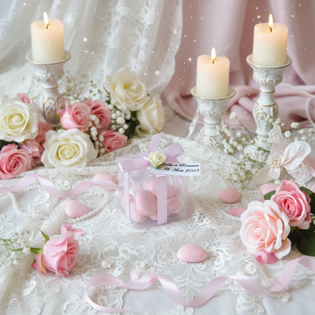 Boîte Cube Rose Pâle Romantique