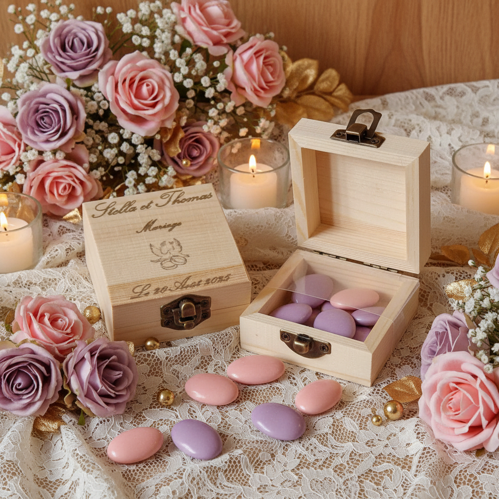 Boîte Personnalisée en Bois Gravé Mariage