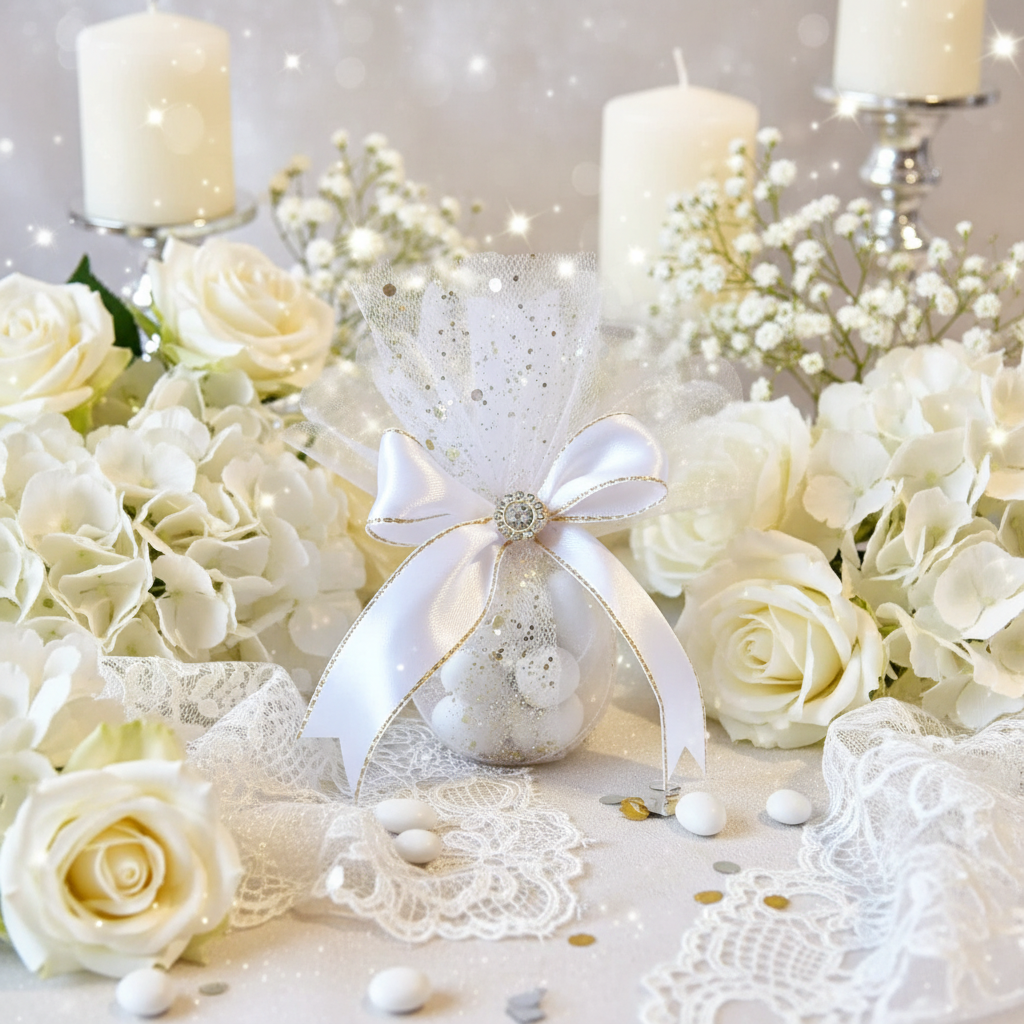 Contenant Blanc Pailleté 5 Dragées