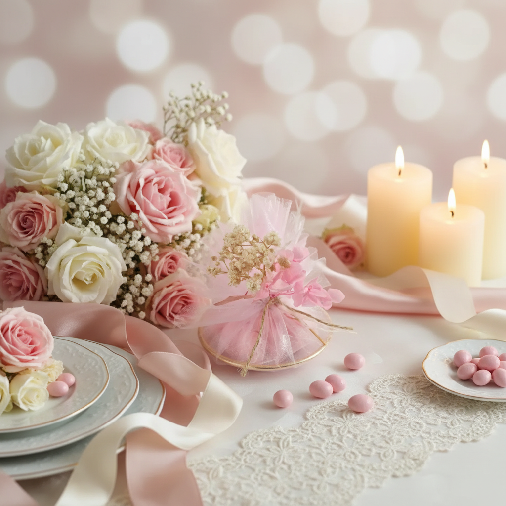 Contenant Mariage Classique - Avec dragées roses