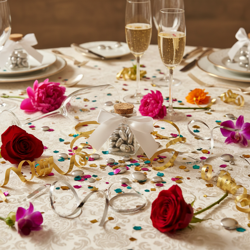 Contenant Mariage Festif - Dragées Argentées