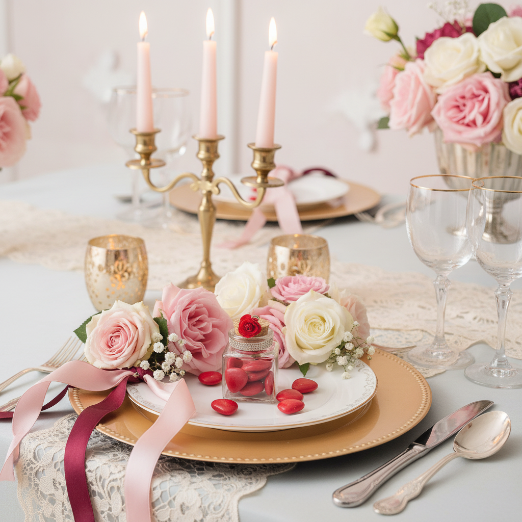 Contenant Mariage Romantique - Dragées Rouges