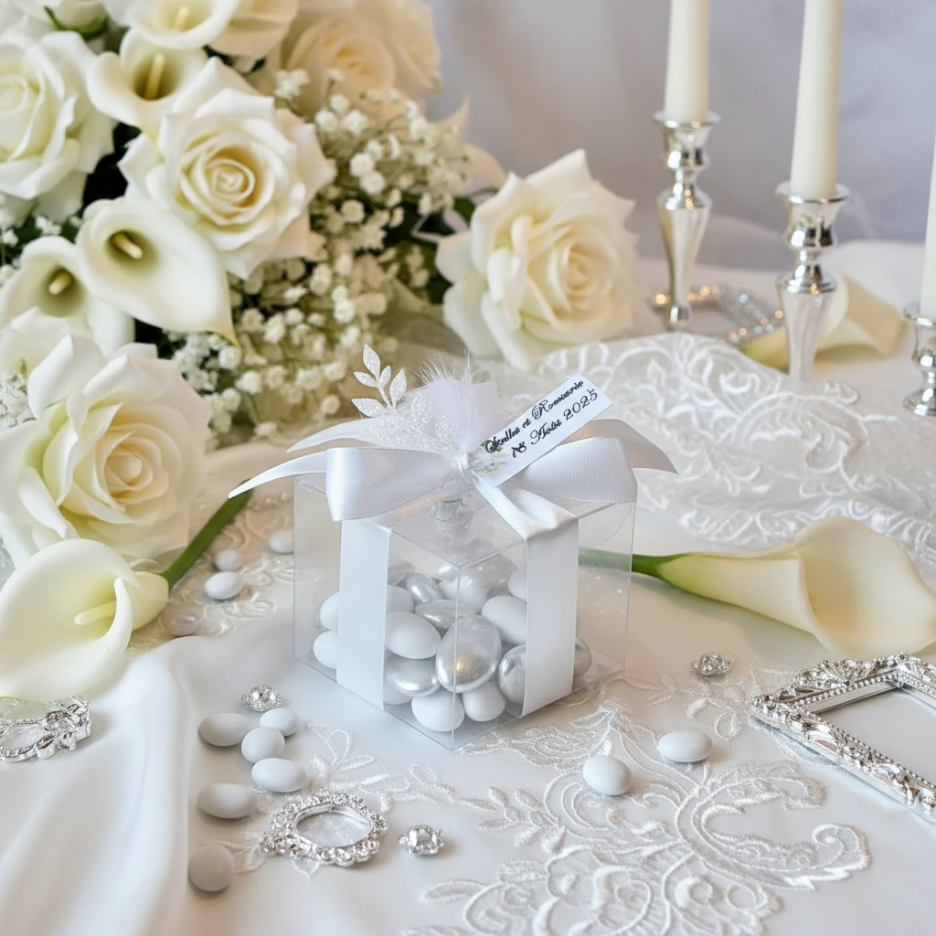Contenant Mariage Transparent Motif Feuille