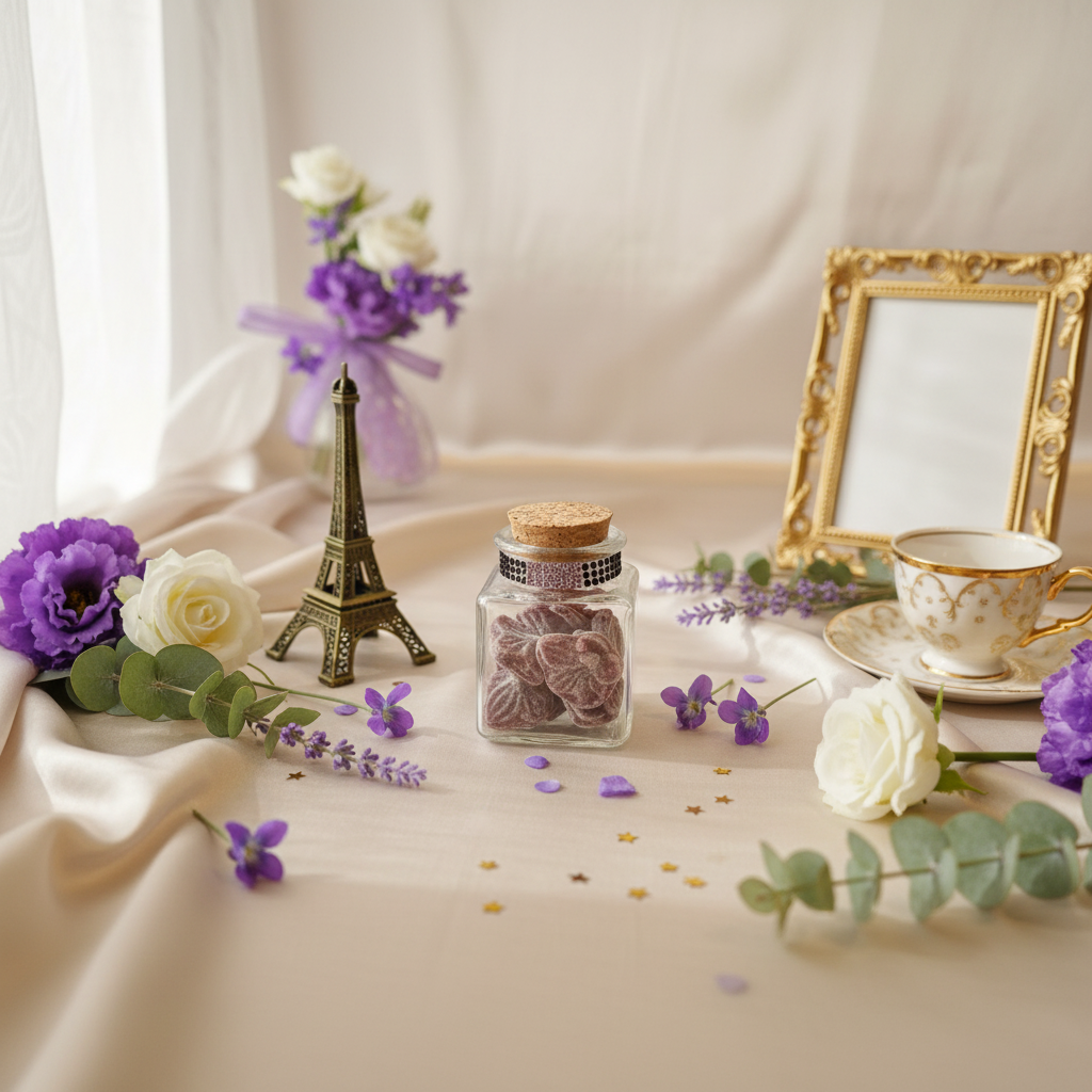 Contenant Verre Violettes de Toulouse - Mise en scène