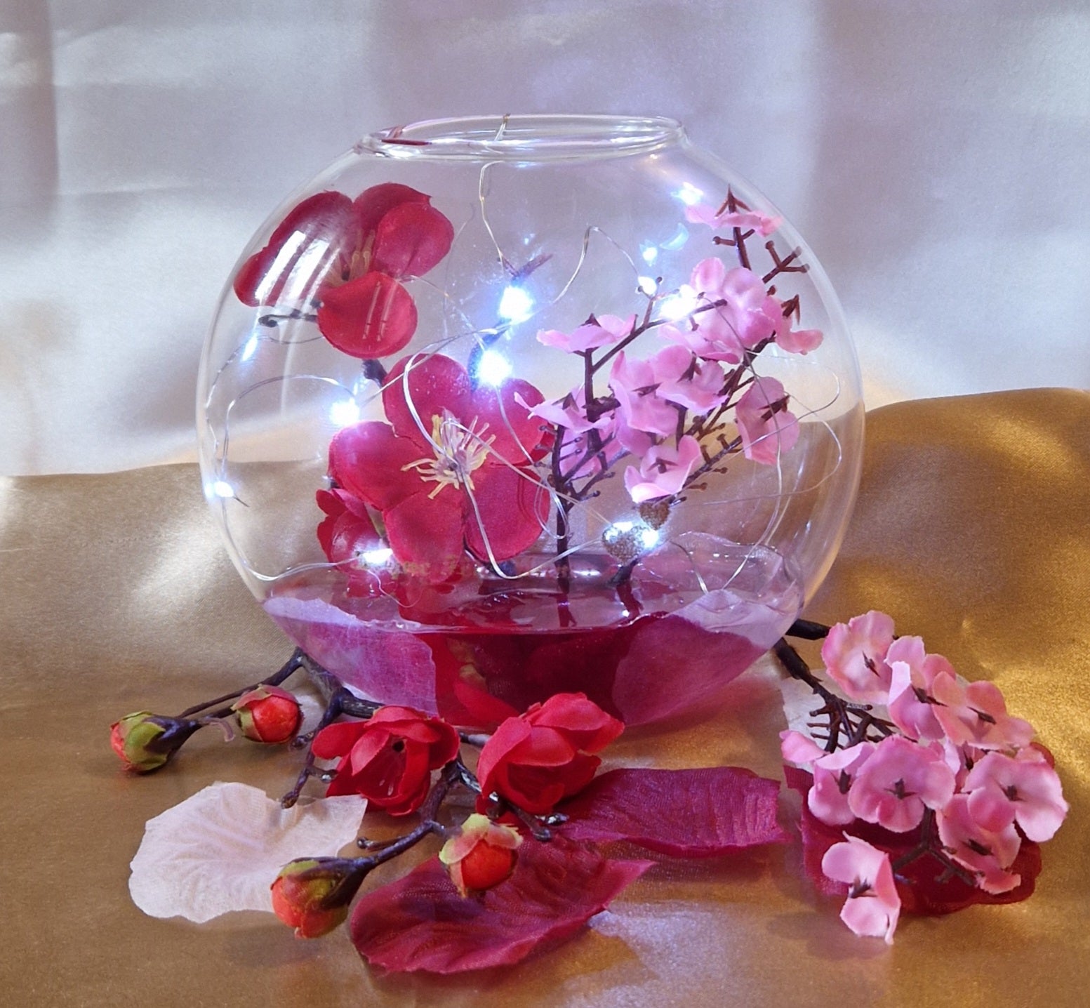 Vase Floral Lumineux Fête des Mamies - Cerisier et Pruniers Dorés