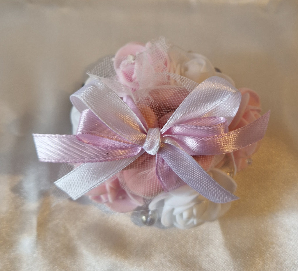 Contenant Floral Rose et Blanc + 7 Dragées Chocolat - Cadeau Mariage Romantique