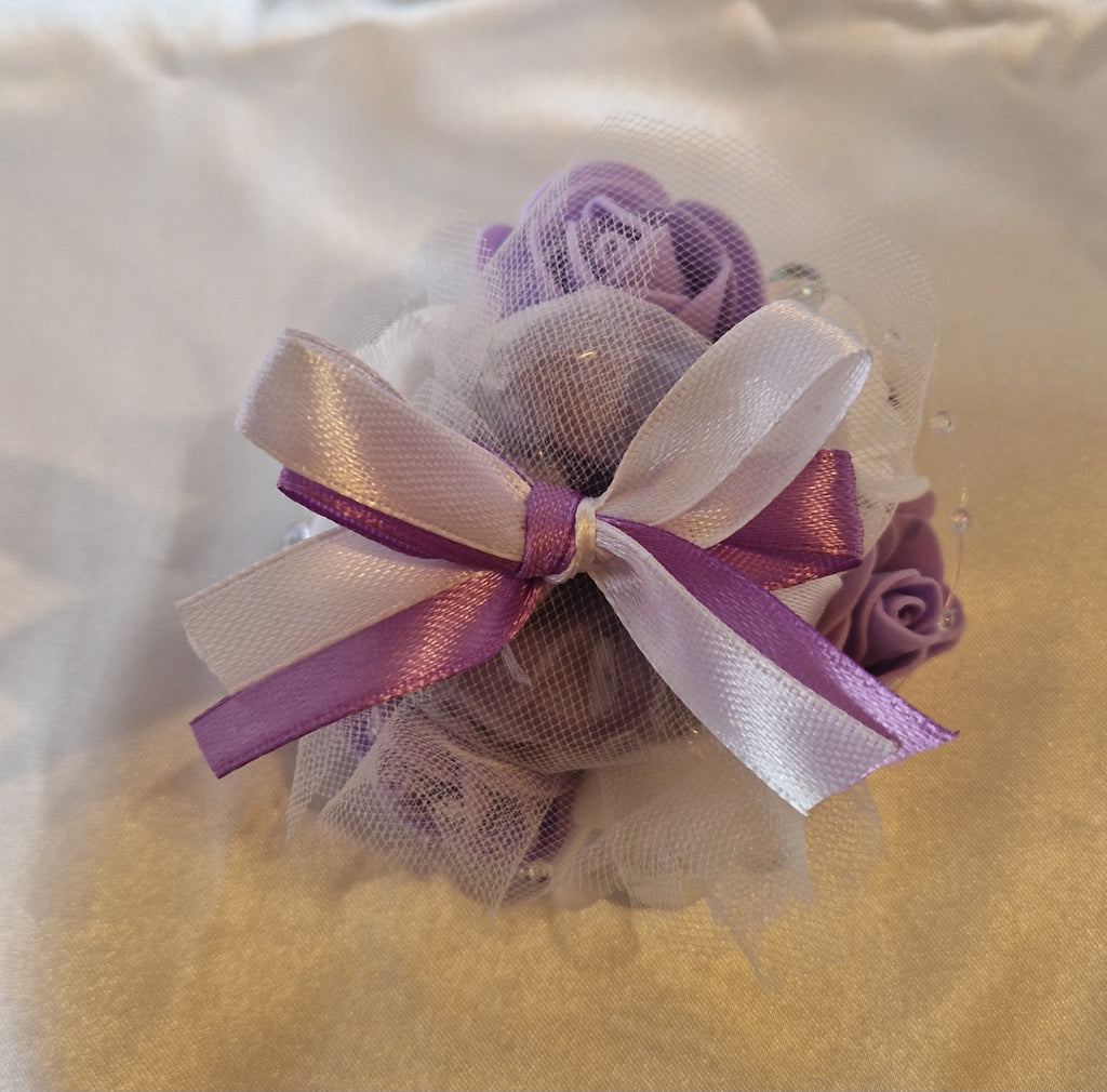 Contenant Floral Parme et Blanc + 7 Dragées Chocolat - Cadeau Mariage Élégant