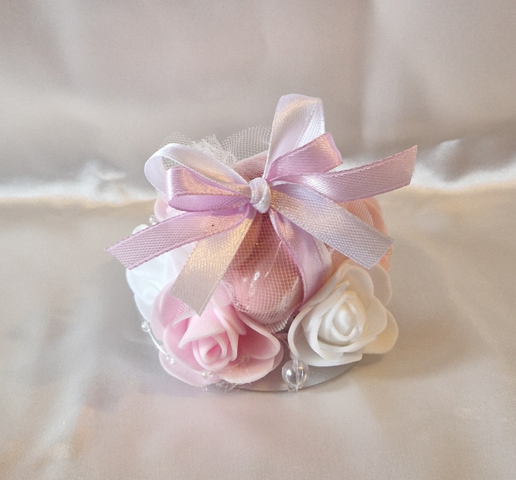 Contenant Floral Rose et Blanc + 7 Dragées Chocolat - Cadeau Mariage Romantique